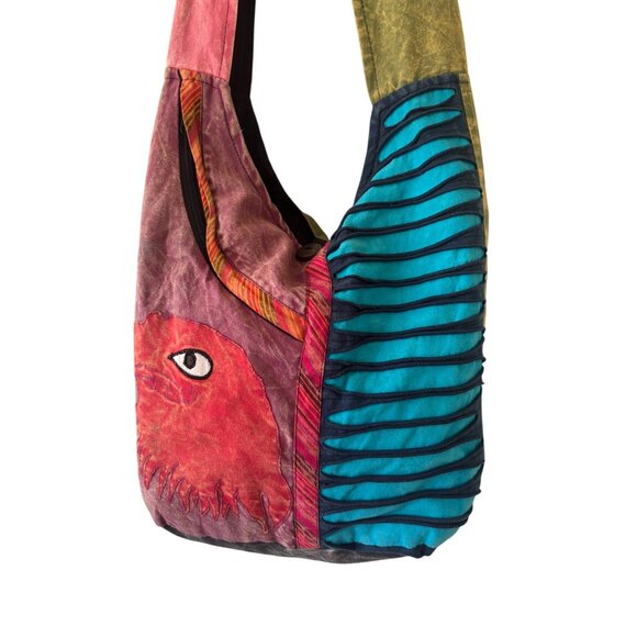 Handcrafted Patchwork Ripped Sling Bag  Made In Nepal - Picture 1 of 15